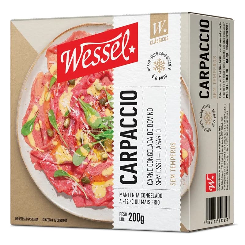 Carpaccio de Carne Bovina sem Osso sem Tempero Wessel 200g