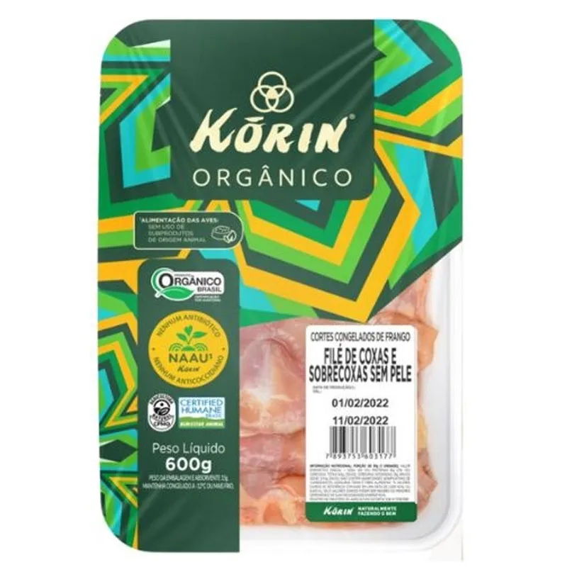 Filé de Coxa e Sobrecoxa Orgânico sem pele Korin 600g
